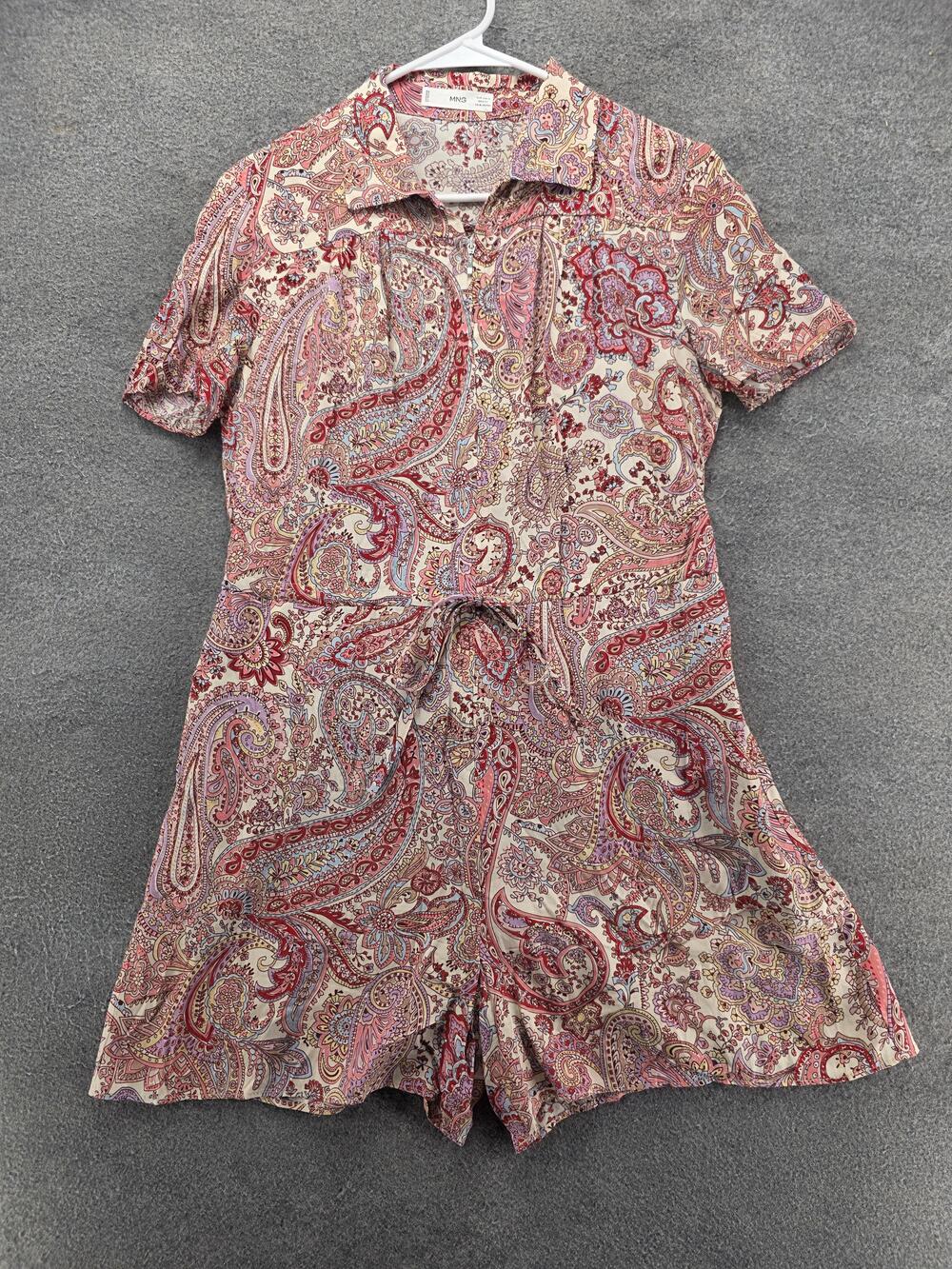 MNG Romper Womens S White One-Piece Collared Short Sleeve Paisley Adjustable